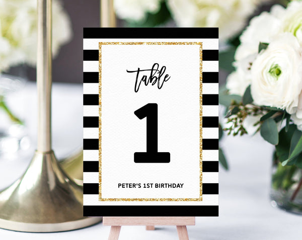 Mr. Onederful Table Numbers Template, First Birthday Party Table Numbers, Mr. Onederful Party Table Signs, Black and Gold, Templett, B02