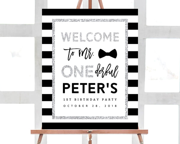 Mr. Onederful Welcome Sign Template, Onederful Sign Printable, One-derful Birthday Party Welcome Sign, 1st Birthday Sign, Templett, B02B