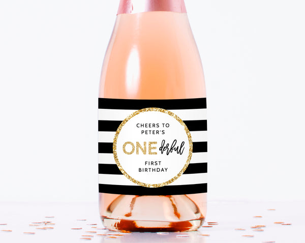 Mr. Onederful Mini Champagne Bottle Label Template, One-derful Favor Mini Champagne Sticker, Instant Download Editable Label, Templett, B02