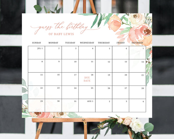 Due Date Calendar Template, Baby Shower Calendar, Baby Due Date Game, Printable Baby Birthday Predictions, Guess The Due Date, Templett, B39