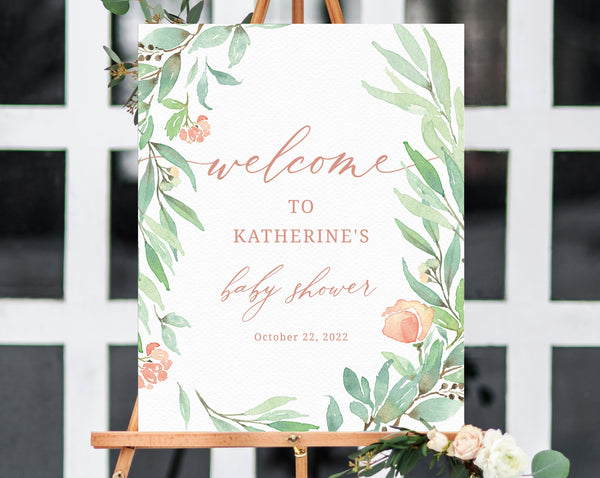 Peach Floral Welcome Sign Template, Baby Shower Printable, Baby Shower Sign, Baby Shower Welcome Sign, Templett, B39