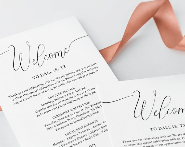 Welcome Letter Template, Wedding Itinerary Card, Welcome Bag Letter, W