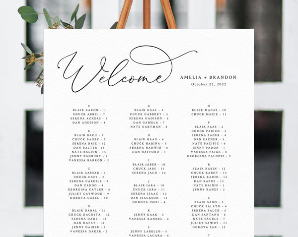 Welcome Wedding Seating Chart Template Table Chart Printable Alphabe Paperandthings