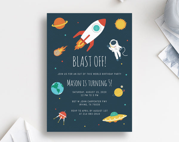 Space Birthday Invitation Template, Astronaut Birthday Party Invitation, Printable Space Rocket Themed Invite, Instant Download, Templett