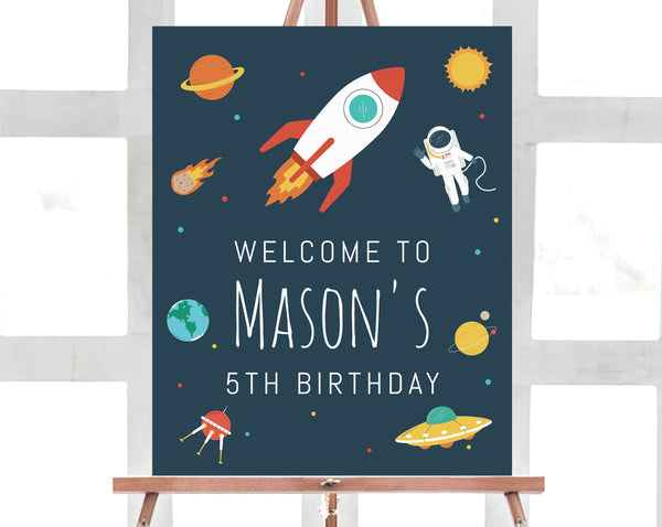 Space Birthday Welcome Sign Template, Astronaut Birthday Party Welcome Sign, Printable Space Rocket Themed Sign, Instant Download, Templett