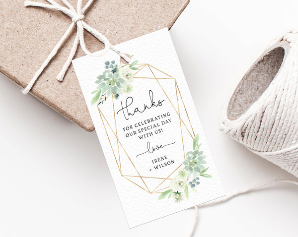 succulent favor tags Succulent and Gold Favor Tag Template, Thank You Tag, Wedding Favor Tag, Wedding Gift Tag, Favor Label Printable, Templett, W40, B40