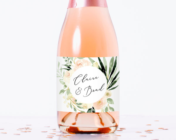 Mini Champagne Bottle Label Template, Blush Floral Wedding Mini Champagne Sticker, Instant Download Editable Template, Templett, W41