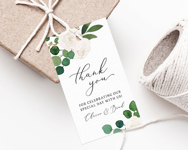 Eucalyptus & White Floral Favor Tags, Thank You Tag, Wedding Favor Tag, Wedding Gift Tag, Eucalyptus Favor Label Printable, Templett, W42