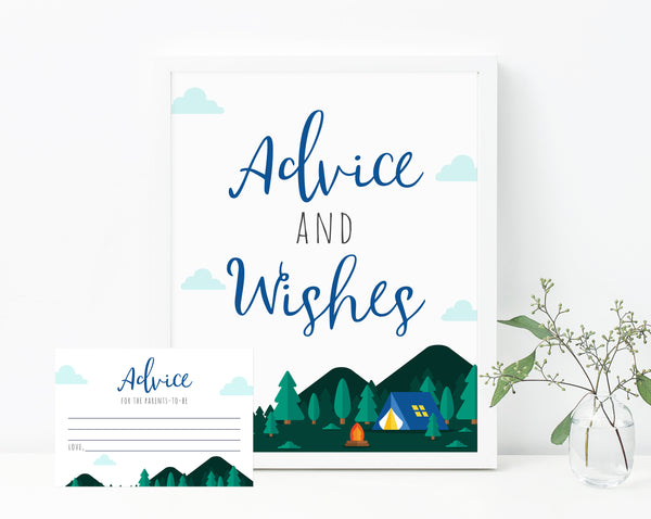Adventure Begins Baby Shower Advice and Wishes Sign, Adventure Themed Advice Cards Template, Camping Themed Baby Shower Sign, Templett, B06