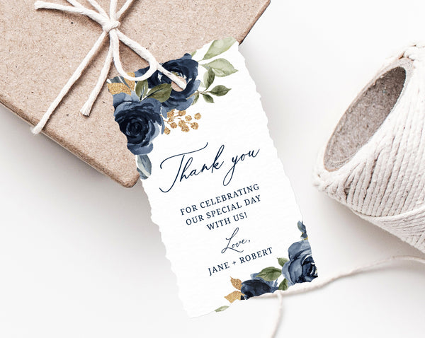 Navy & Gold Wedding Favor Tag Template, Thank You Tag, Wedding Favor Label, Wedding Gift Tags, Floral Favor Tag Printable, Templett, W27