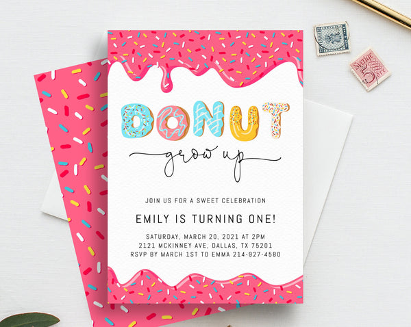 Donut Grow Up Birthday Invitation Template, Donut 1st Birthday Party I | paperandthings donut-grow-up-birthday-invitation-template-donut-1st-birthday-party-i-paperandthings