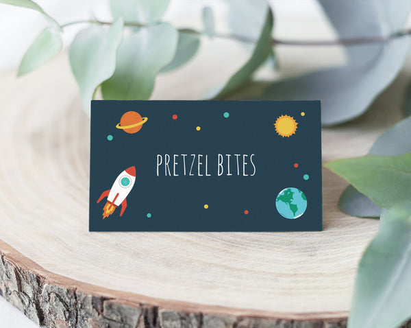 Space Birthday Place Cards, Food Sign, Astronaut Birthday Party Favor Sign, Galaxy Birthday Party Favor Sign, Table Signs, Templett