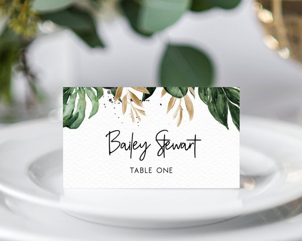 Tropical Wedding Place Cards Template, Seating Card, Wedding Table Cards, Printable Wedding Tent Cards, Instant Download, Templett, W44