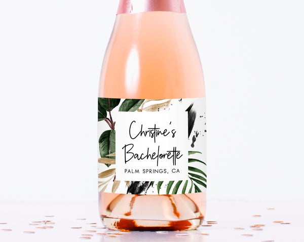 Mini Champagne Bottle Label Template, Tropical Bachelorette Mini Champagne Sticker, Instant Download Editable Label Template, Templett, W44