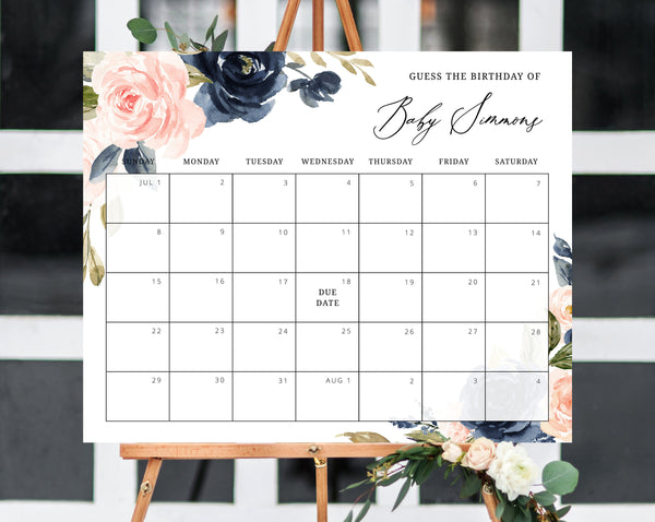 Due Date Calendar Template, Baby Shower Calendar, Baby Due Date Game, Printable Baby Birthday Predictions, Guess The Due Date, Templett, B34