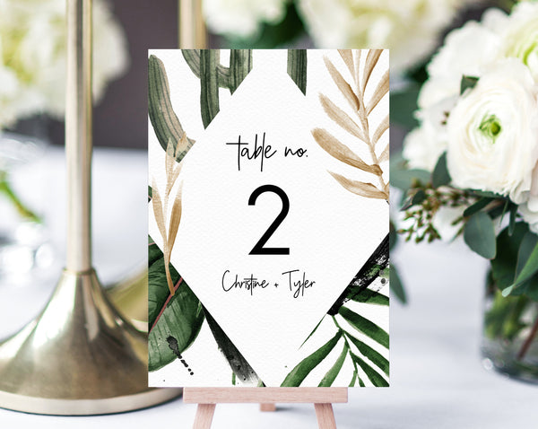 INSTANT DOWNLOAD Wedding Table Numbers, Printable Wedding Table Numbers, Tropical Table Numbers Card Template, Palm Leaves, Templett, W44