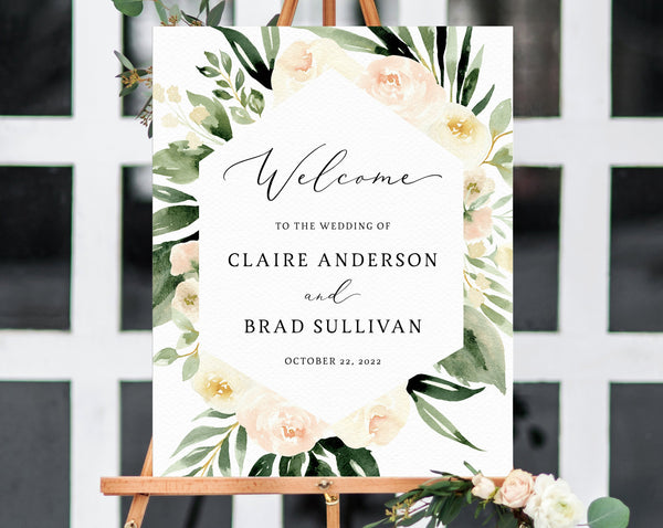 Peach Floral Wedding Welcome Sign Template, Welcome to the Wedding Printable, Blush & Ivory Welcome Board, Instant Download, Templett, W41
