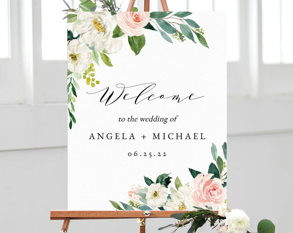 Blush Floral Wedding Welcome Sign Template, Welcome to the Wedding Printable, Blush Welcome Board, Instant Download, Templett, W29