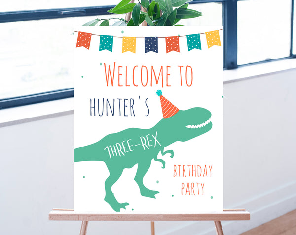 Dinosaur Welcome Sign Template, Printable Three-Rex Themed Party Welcome Sign, Editable Three-Rex Birthday Welcome Signs, Templett, B12