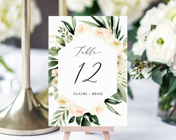 Peach Floral Wedding Table Number Template, Printable Blush Flower Wedding Table Numbers, Blush Wedding Centerpiece, Templett, W41