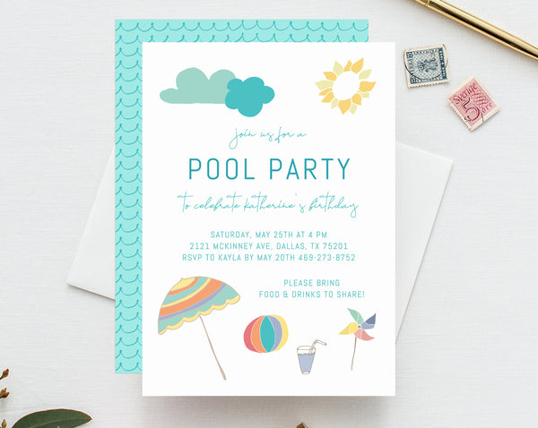 Pool Party Invitation Template, Printable Birthday Pool Party Invite, Editable Pool Party Bachelorette Invite, Templett