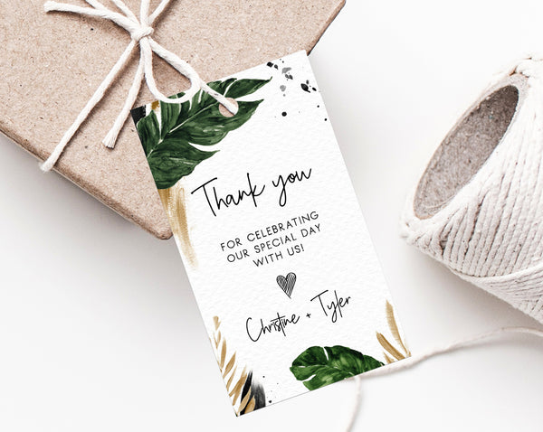 Tropical Favor Tags, Thank You Tag, Beach Wedding Favor Tag, Tropical Wedding Gift Tag, Palm Leaves Favor Label Printable, Templett, W44