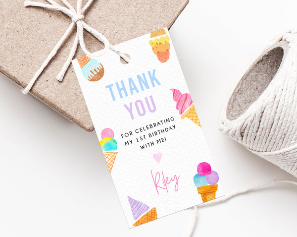 Ice Cream Party Favor Tag Template, Thank You Tag, Ice Cream Birthday Party Favor Tag, Gift Tag, Editable Favor Label Printable, Templett