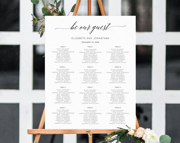 Be Our Guest Wedding Seating Chart, Seating Chart Printable, Seating Chart Template, Seating Board, Wedding Sign, Templett, W02