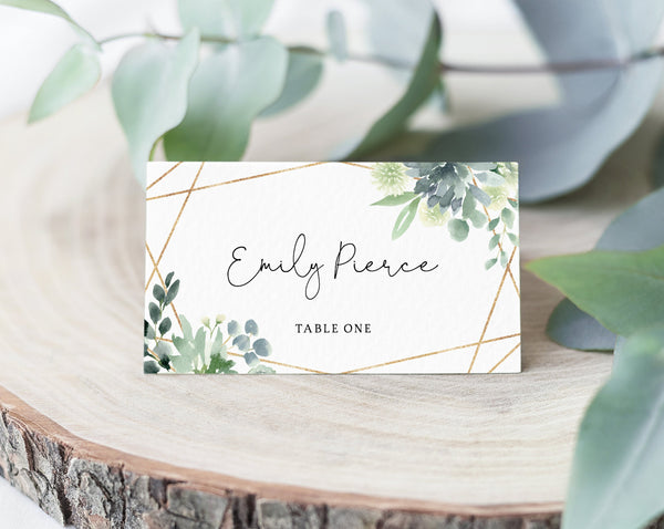INSTANT DOWNLOAD Succulent Wedding Place Cards, Greenery Escort Card, Wedding Seating Cards, Table Decor, Instant Download, Templett, W40