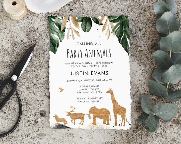 Party Animals Invitation Template, Printable Animals Themed Birthday Invite, Zoo Safari Animals Invitation, Instant Download, Templett
