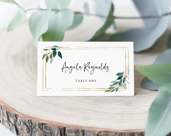 Greenery Wedding Place Cards Template, Seating Card, Wedding Table Cards, Printable Wedding Tent Cards, Instant Download, Templett, W28