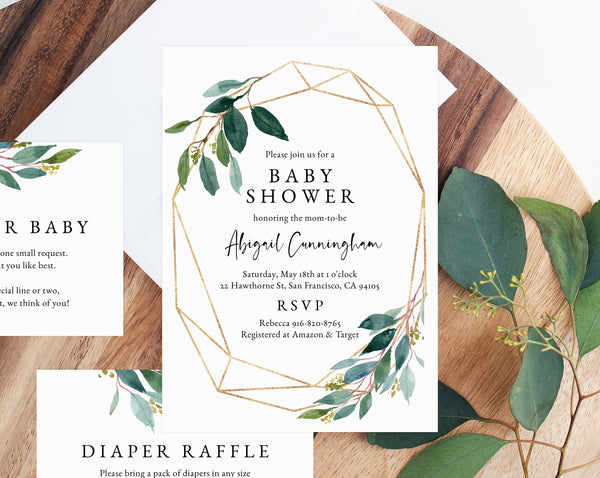 INSTANT DOWNLOAD Greenery Baby Shower Invitation Template, Printable Baby Shower Invitation, Baby Shower Invitation, Templett, B11