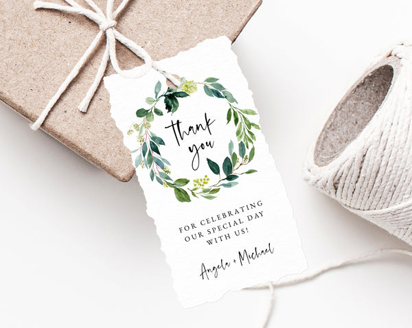 Greenery Wreath Favor Tags, Thank You Tag, Wedding Favor Tag, Greenery Wedding Gift Tag, Editable Favor Label Printable, Templett, W28
