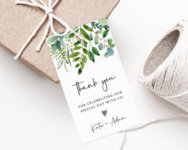 Greenery Wedding Favor Tags, Thank You Tag, Wedding Favor Tag, Eucalyptus Greenery Gift Tag, Editable Favor Label Printable, Templett, W48