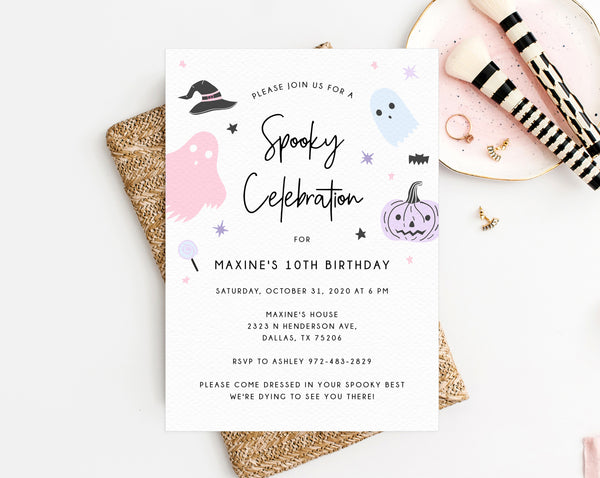 Halloween Party Invitation Template, Printable Pastel Halloween Birthday Invite, Kids Halloween Costume Party, Instant Download, Templett