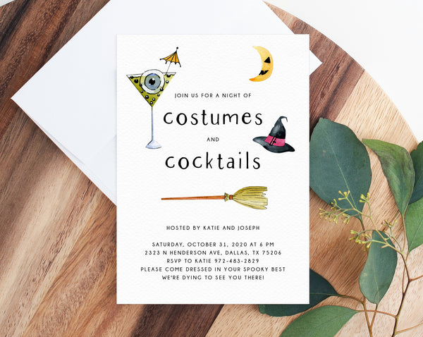 Costumes and Cocktails Halloween Party Invitation Template, Printable Halloween Costume Party Invite, Instant Download, Templett