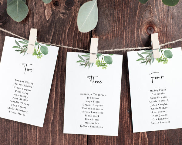 Wedding Seating Chart Template, Botanical Garden Seating Plan Cards, Greenery Wedding Table Card, Instant Download, Templett, W48