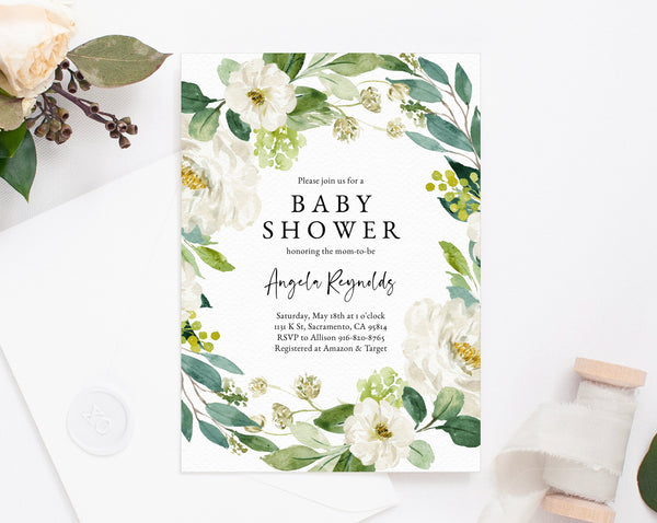 INSTANT DOWNLOAD Greenery Baby Shower Invitation Template, Printable Baby Shower Invitation, Baby Shower Invitation, Templett, B11B
