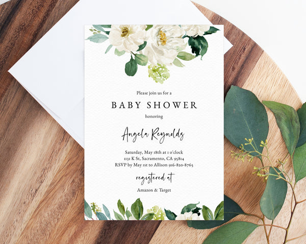 INSTANT DOWNLOAD Greenery Baby Shower Invitation Template, Printable Baby Shower Invitation, Baby Shower Invitation, Templett, B11C