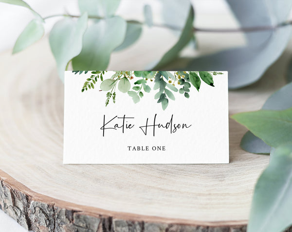 Greenery Wedding Place Cards Template, Eucalyptus Escort Cards, Printable Wedding Tent Cards, Instant Download, Templett, W48
