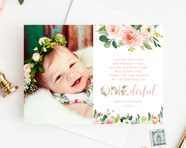 Miss Onederful Thank You Card Template, Thank You Photo Card, Little Miss One-derful Birthday Card, First Birthday, Templett, B09