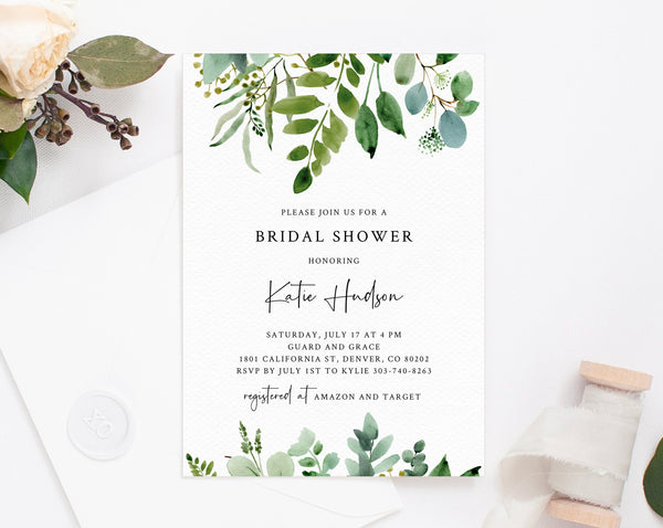 Bridal Shower Invitation Template, Printable Bridal Shower Invite, Greenery Bridal Invitation, Bridal Shower Invites, Templett, W48