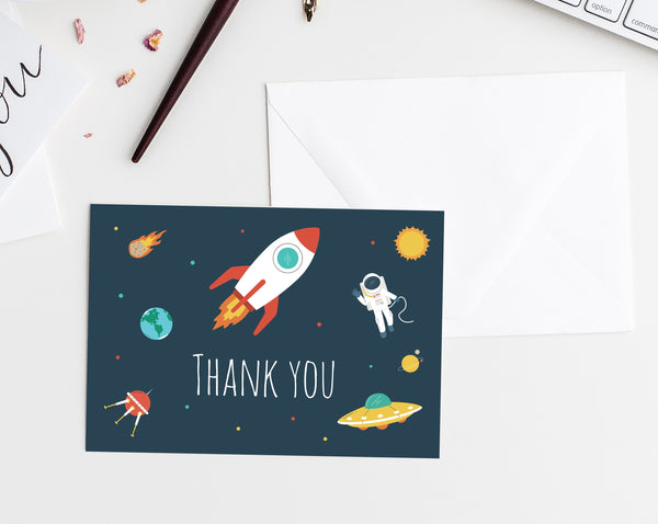 Space Birthday Thank You Card Template, Printable Astronaut Birthday Thank You Tent Card, Instant Download, Templett