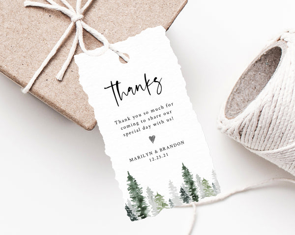 Pine Tree Wedding Favor Tags, Thank You Tag, Wedding Favor Tag, Forest Greenery Gift Tag, Editable Favor Label Printable, Templett, W47