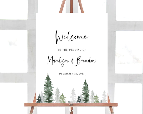 Pine Tree Wedding Welcome Sign Template, Winter Forest Welcome to the Wedding Printable, Welcome Board, Instant Download, Templett, W47
