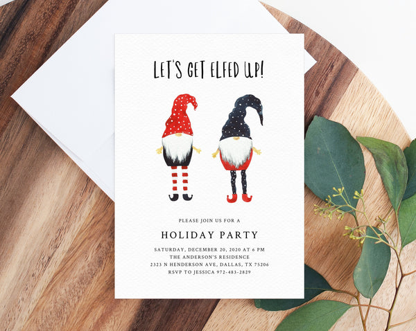 Let's Get Elfed Up Christmas Party Invitation Template, Elf Holiday Party Invitation, Printable Christmas Invite, Templett