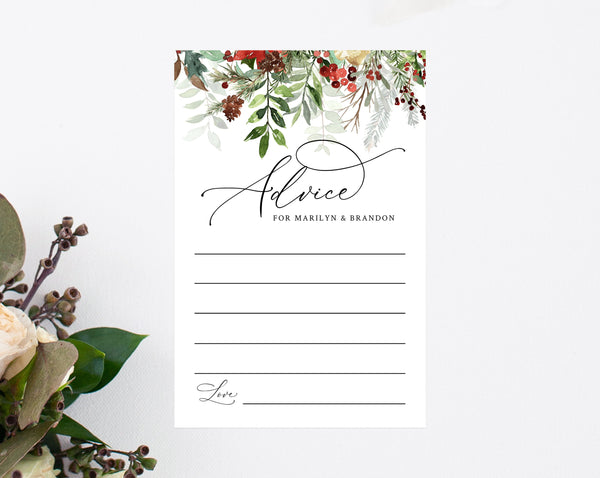 Printable Christmas Wedding Advice Card, Advice and Well Wishes for the Newlyweds, Winter Wedding Advice Cards, Templett, W46