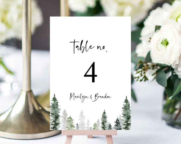 Tree Table Numbers Pine Trees Wedding Table Number Template, Printable Winter Wedding Tab ...