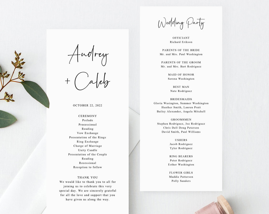 Wedding Program Template, Printable Wedding Program, Simple Wedding Pr ...