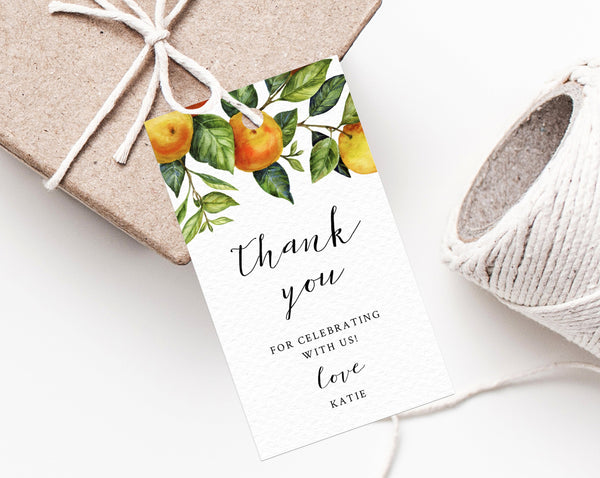 A Little Cutie Baby Shower Favor Tag Template, Printable Orange Thank You Tag, Clementine Favor Label, Mandrin Baby Shower, Templett